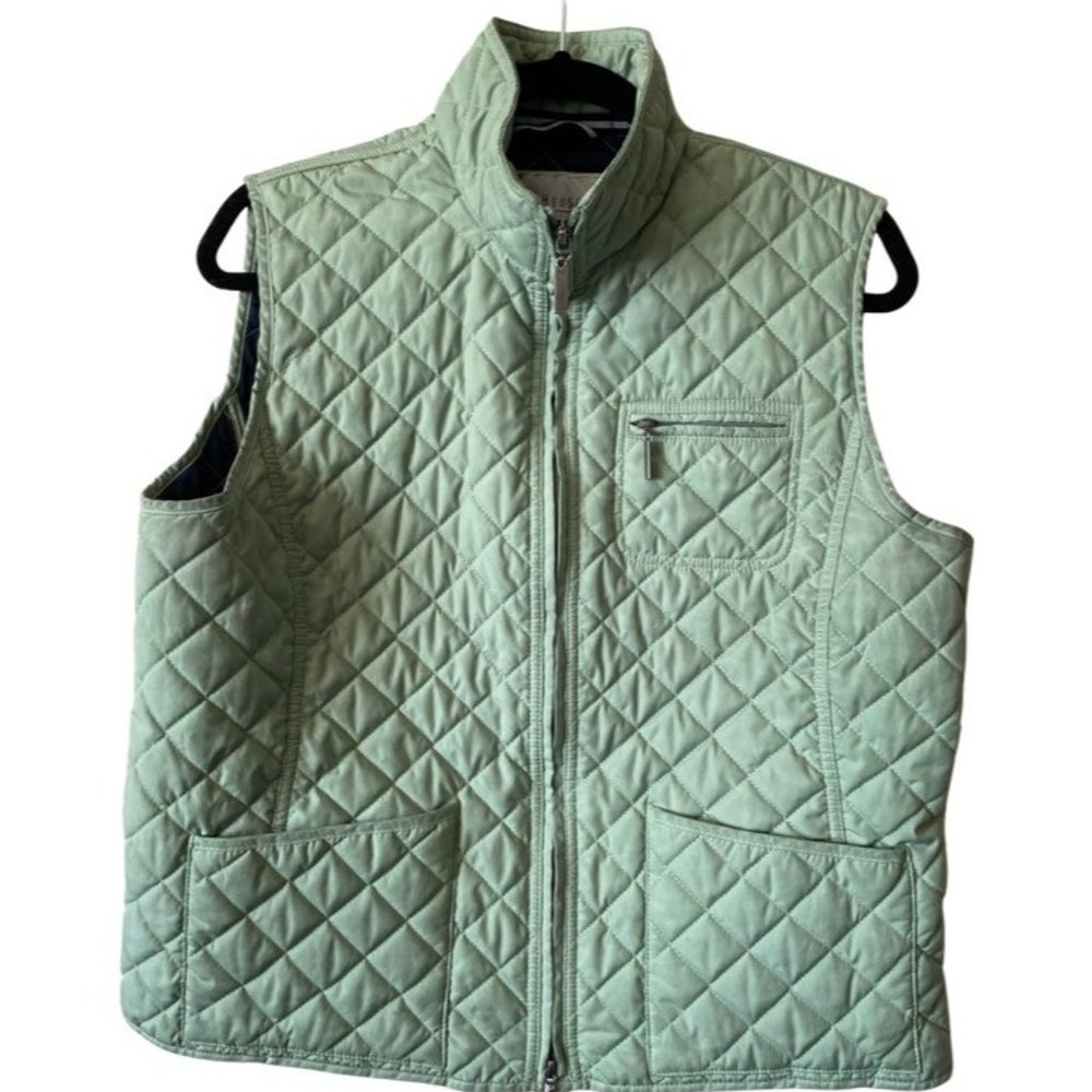 Van Heusen Womens Collared Sleeveless Quilted Full Zip Vest Jacket Green Large